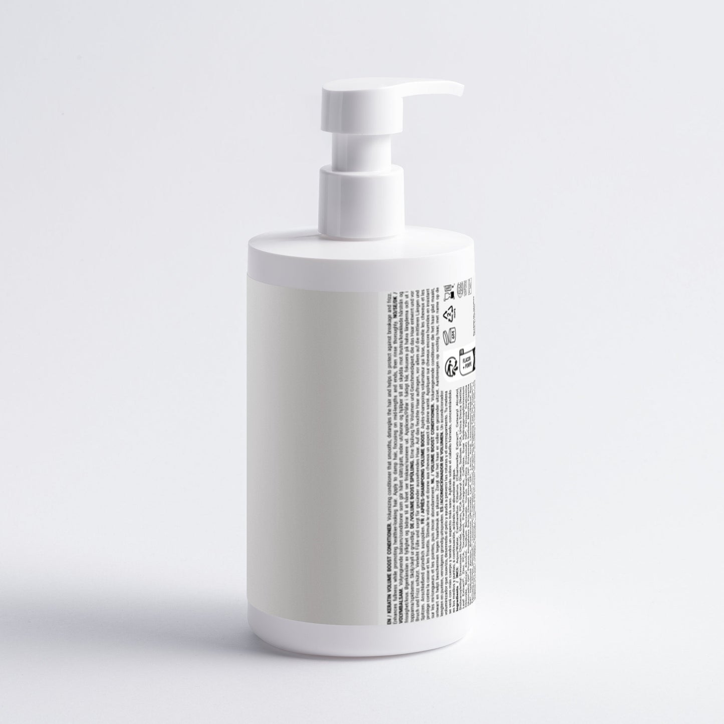 White bottle with a pump on a light gray background