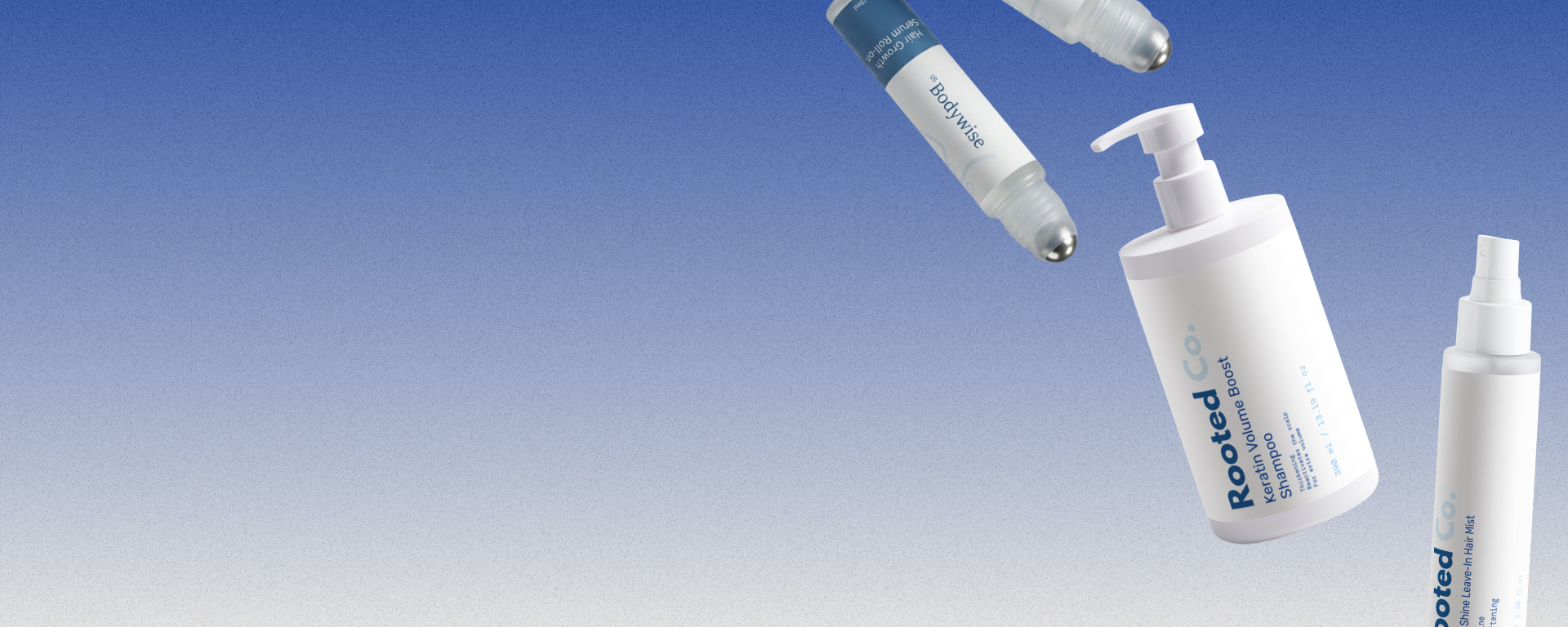 Skincare products with 'Rested' branding on a gradient blue background